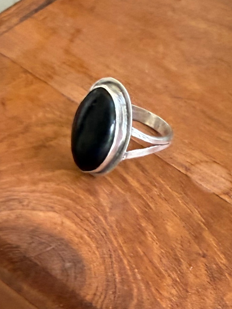 Handcrafted Onyx Ring Sterling Silver Setting Vintage Antique